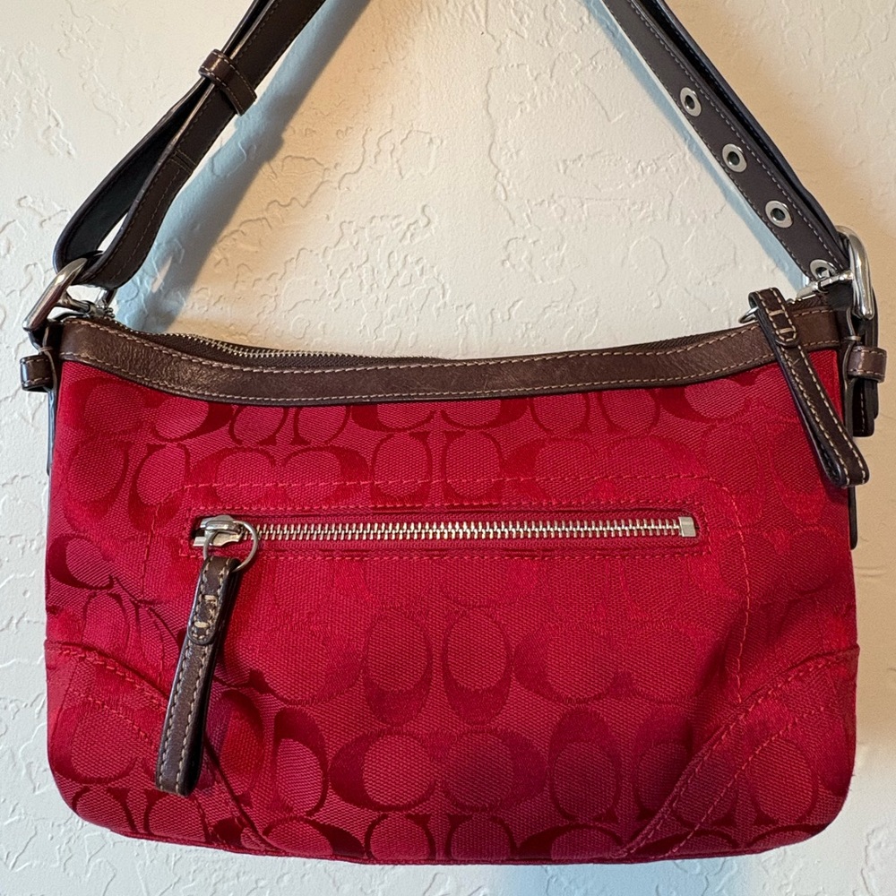 Coach Red with Brown Leather Shoulder Bag